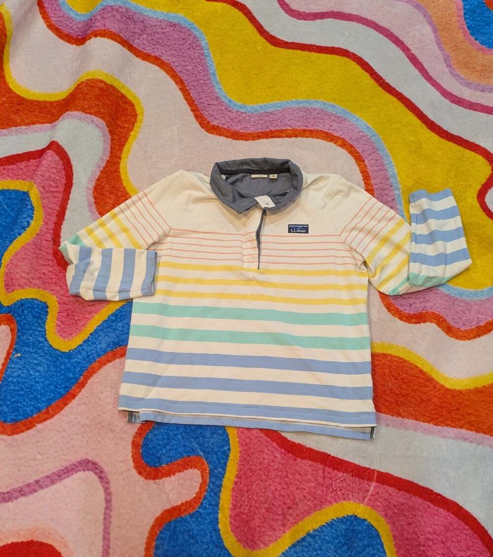 L.L. Bean Cotton Rugby Henley Pastel Rainbow Stripe Size L